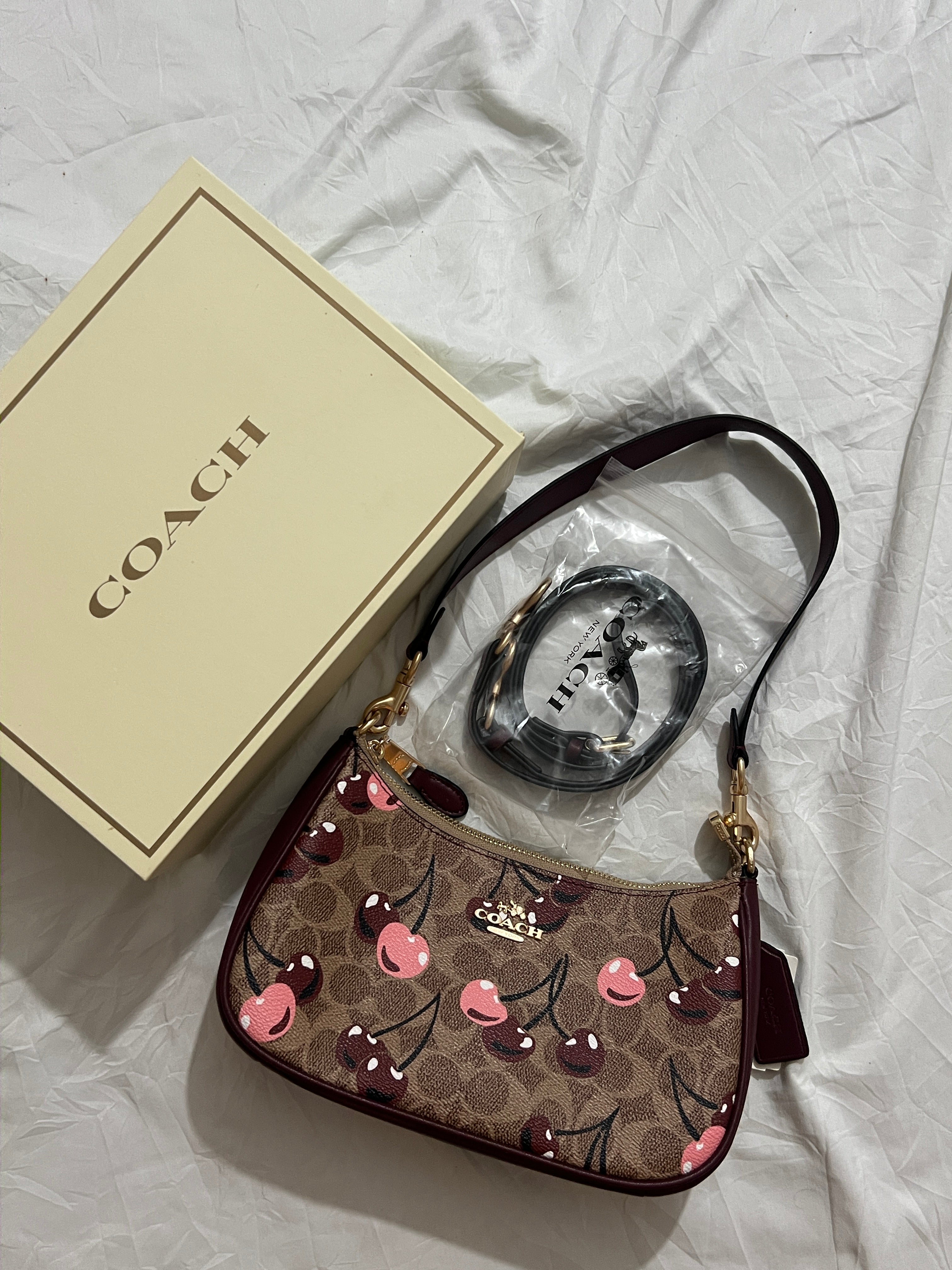 Coach Teri Shoulder Bag Burgundy (with Box, and  long strap)