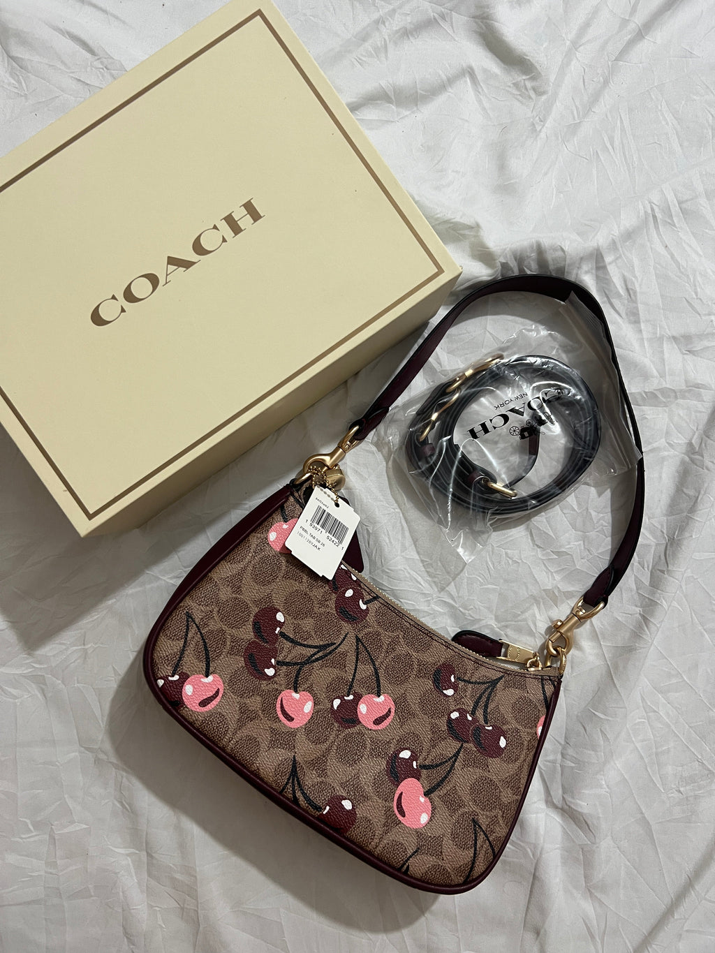 Coach Teri Shoulder Bag Burgundy (with Box, and  long strap)