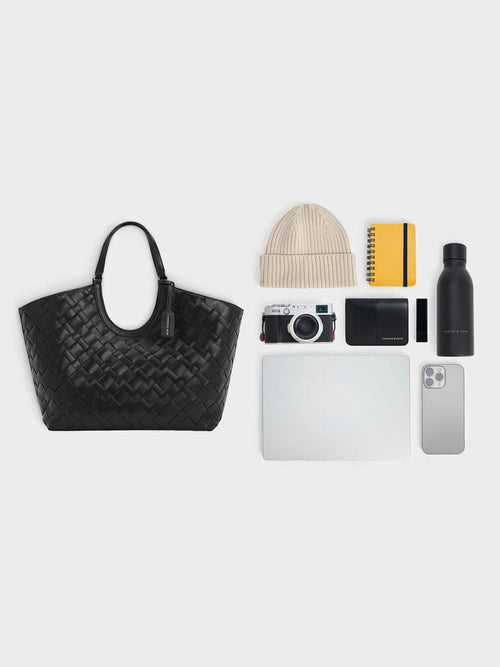 CHARLES & KEITH Ivette Woven Tote Bag - Black